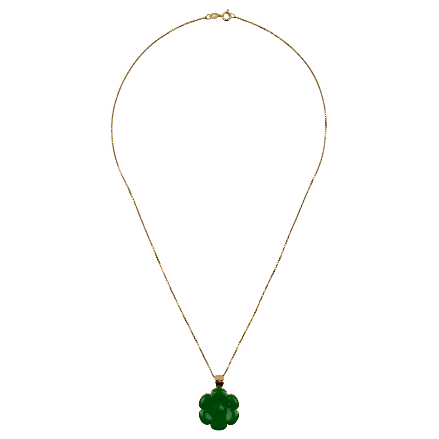 GREEN ENAMEL FLOWER PENDANT WITH CHAIN / GREEN