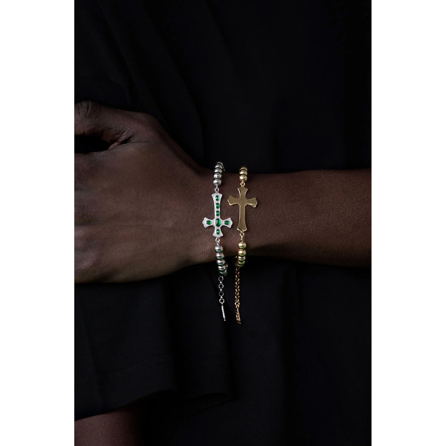 THE GREEN CROSS BRACELET / WHITE GOLD