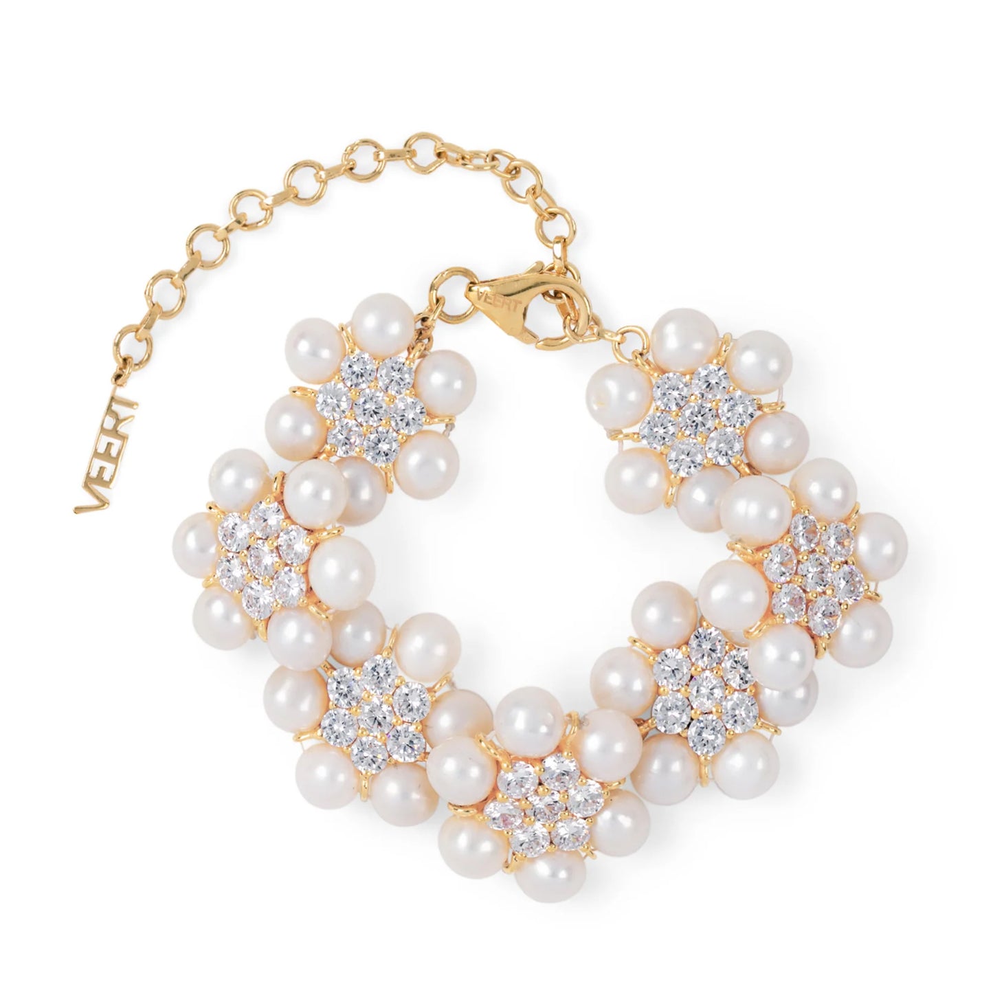 THE 42 PEARL CLEAR FLOWER BRACELET / YELLOW GOLD