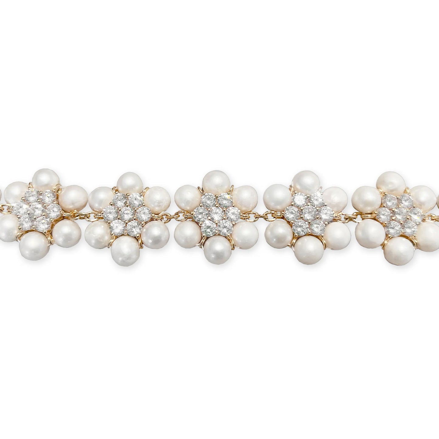 THE 42 PEARL CLEAR FLOWER BRACELET / YELLOW GOLD