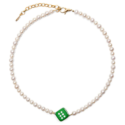 THE PEARL GREEN DICE NECKLACE / YELLOW GOLD