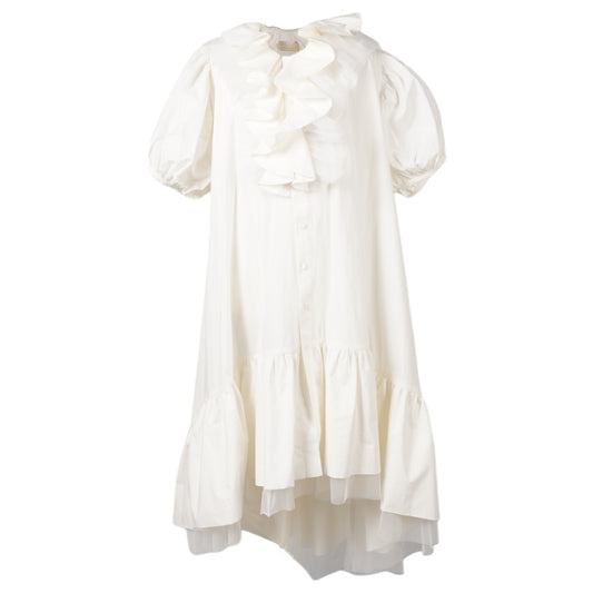 TULLE LAYERED PUFF SLEEVE DRESS / WHITE