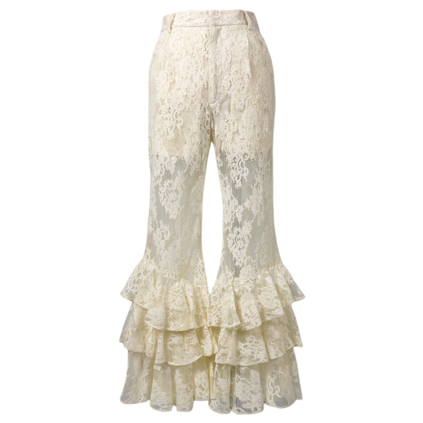 RUFFLE LACE TROUSERS / OFF WHITE