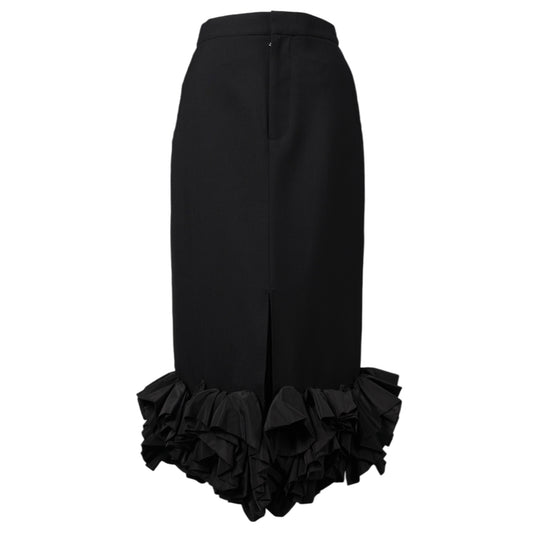 FLOWER HEM MIDI SKIRT / BLACK