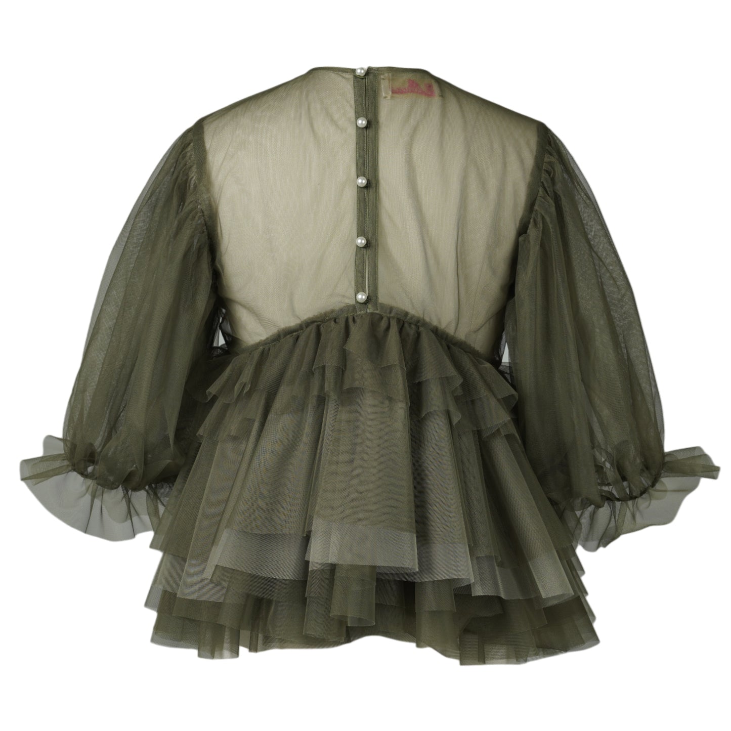 TULLE PUFF SLEEVE TOP / OLIVE GREEN