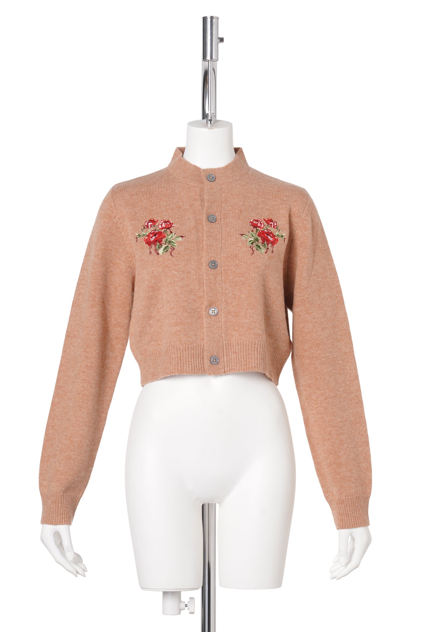 ROSE HAND BRODERIE POLO CARDIGAN / CAMEL