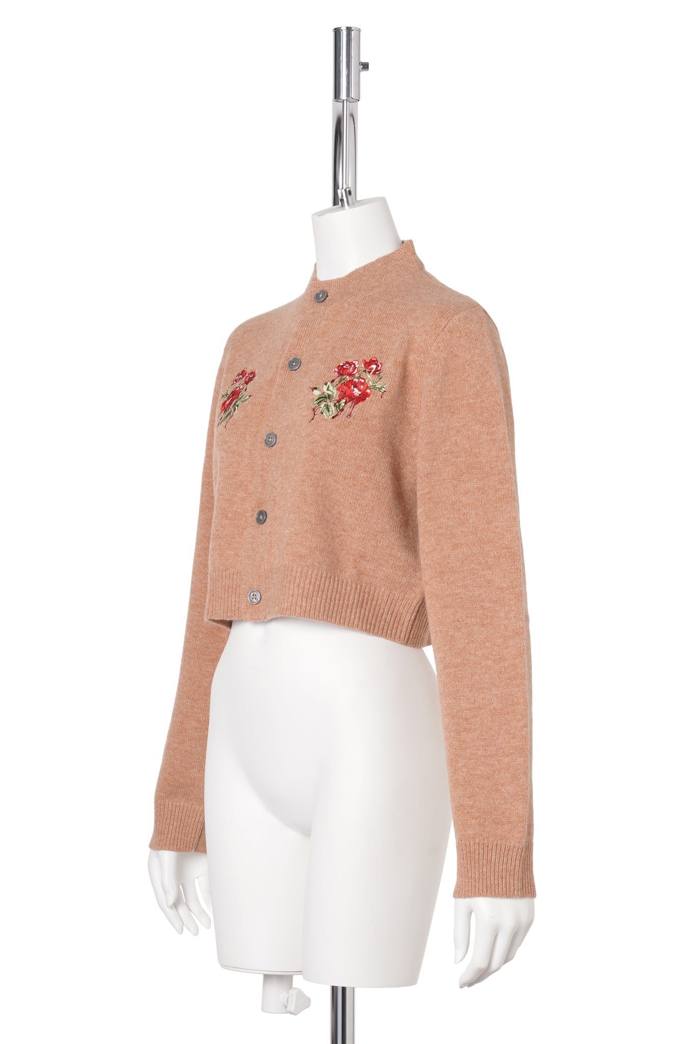 ROSE HAND BRODERIE POLO CARDIGAN / CAMEL