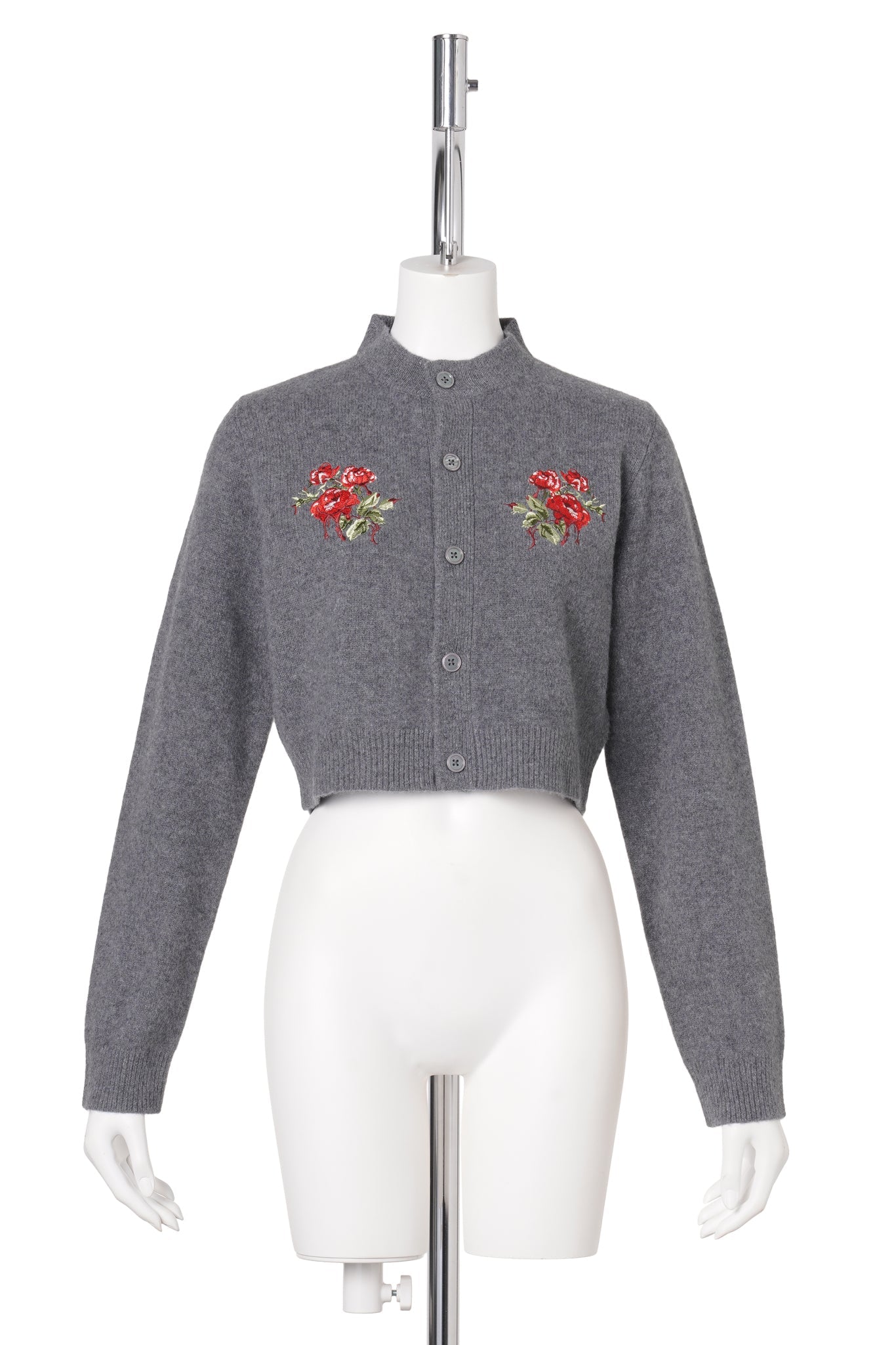 ROSE HAND BRODERIE POLO CARDIGAN / GRAY