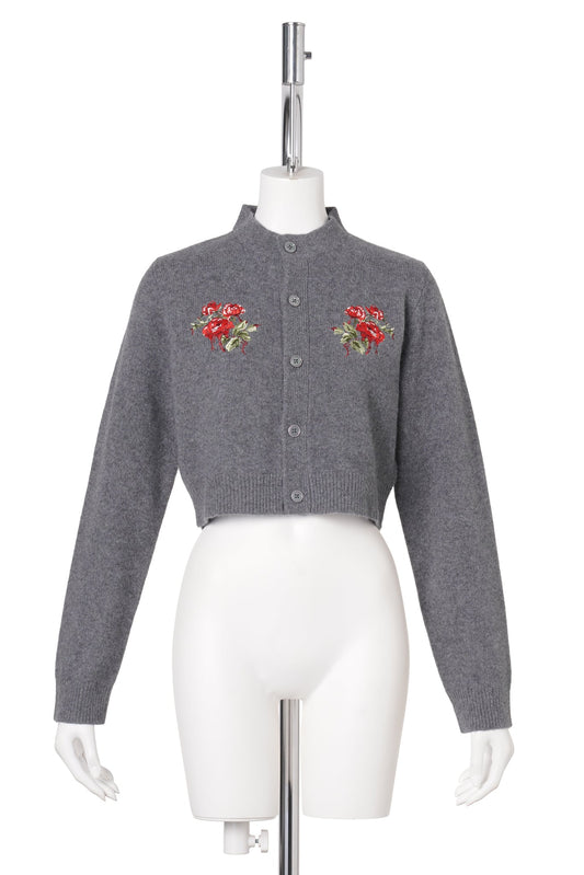 ROSE HAND BRODERIE POLO CARDIGAN / GRAY