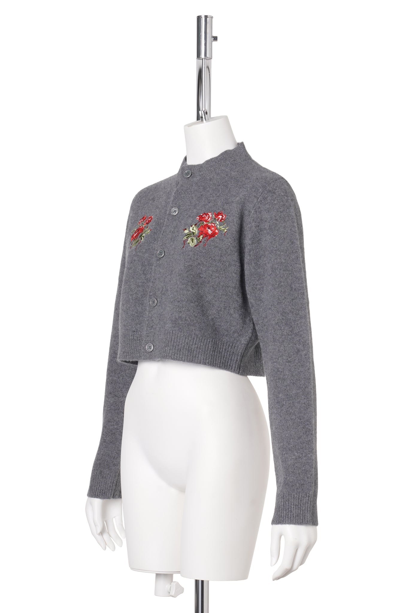 ROSE HAND BRODERIE POLO CARDIGAN / GRAY