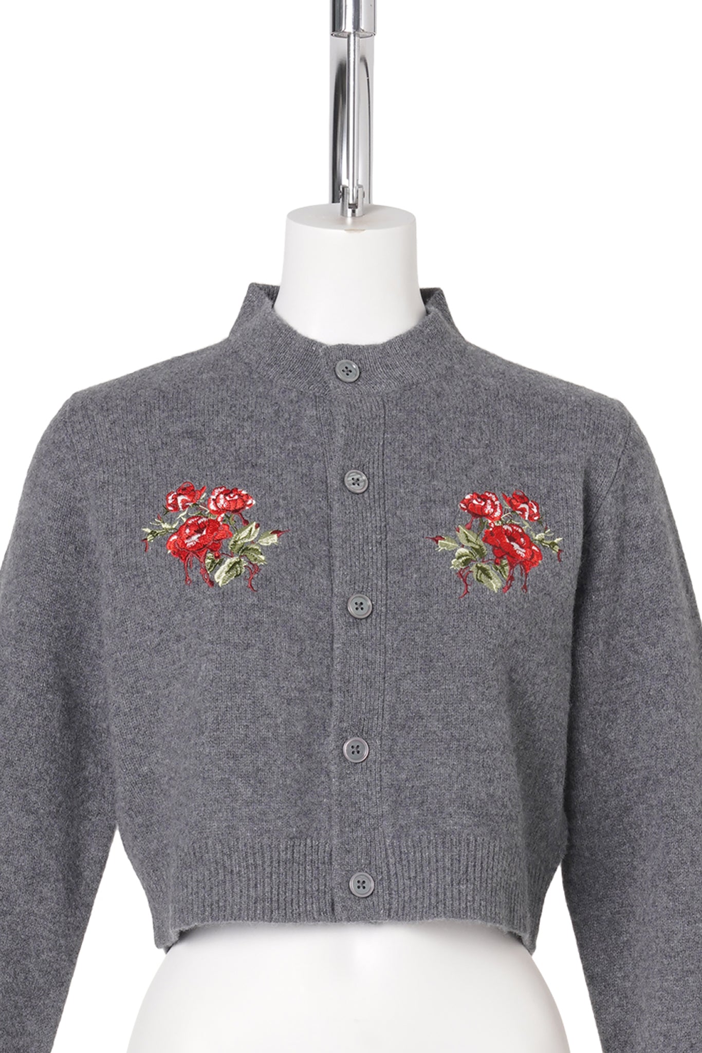 ROSE HAND BRODERIE POLO CARDIGAN / GRAY