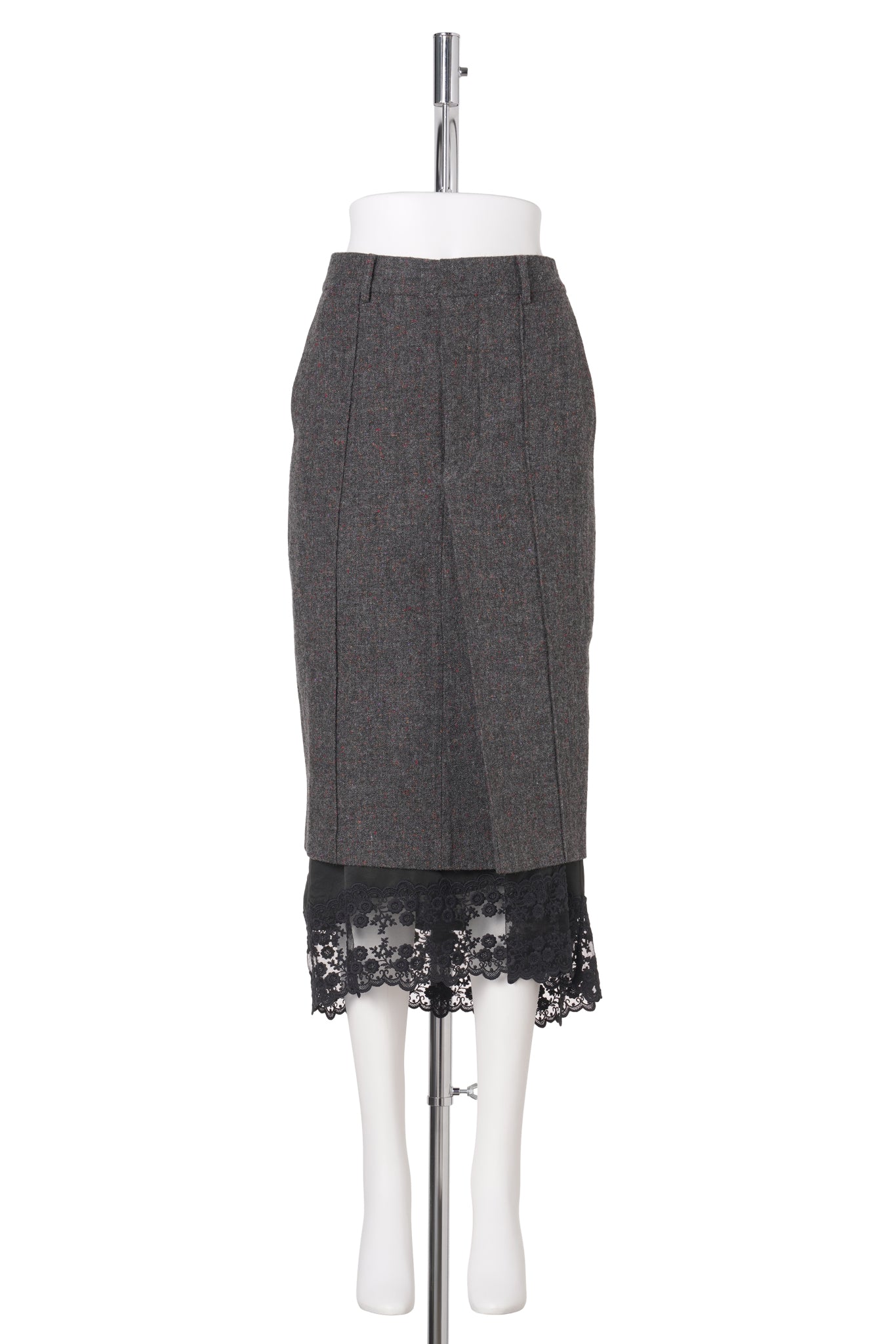 PLIS SKIRT DENTELLE HEM / GRAY