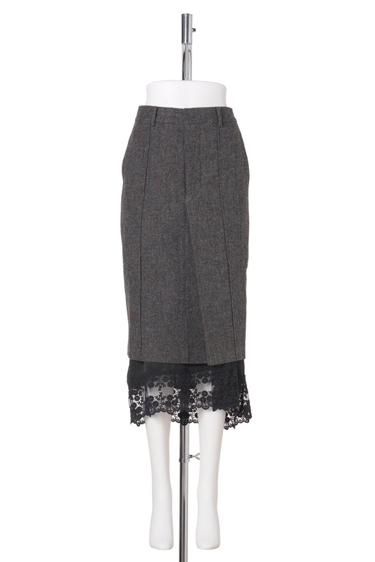 PLIS SKIRT DENTELLE HEM / GRAY