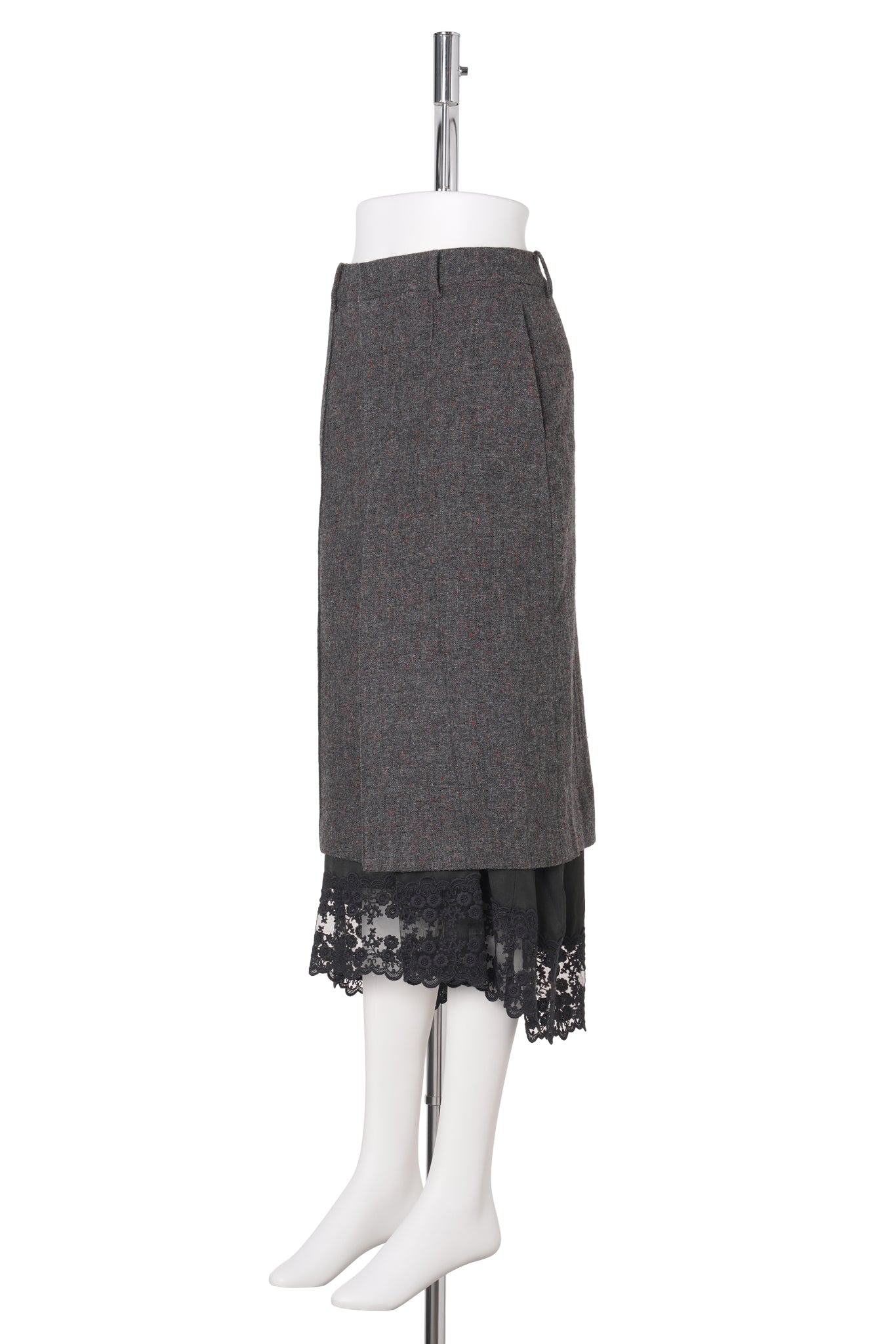 PLIS SKIRT DENTELLE HEM / GRAY