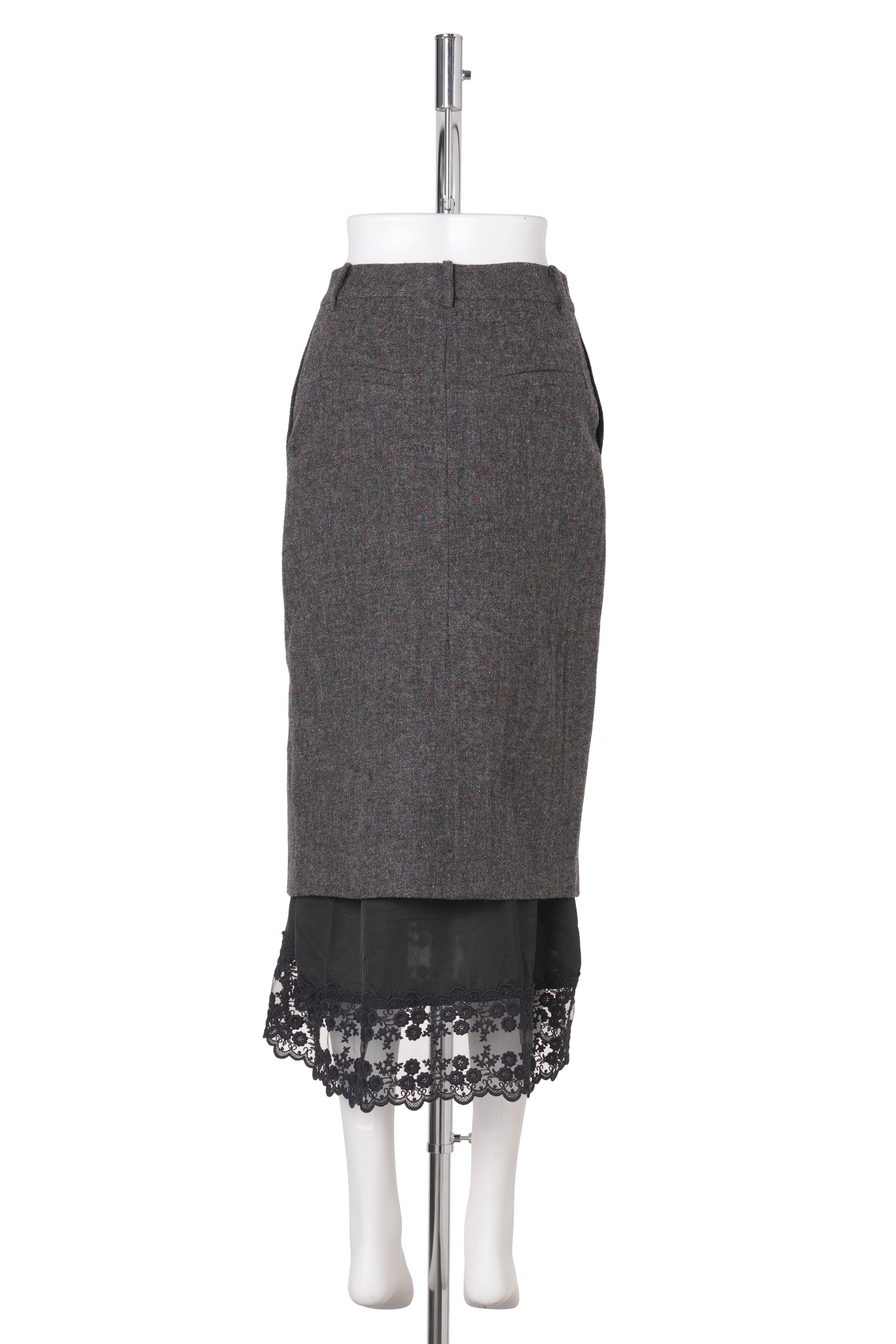 PLIS SKIRT DENTELLE HEM / GRAY