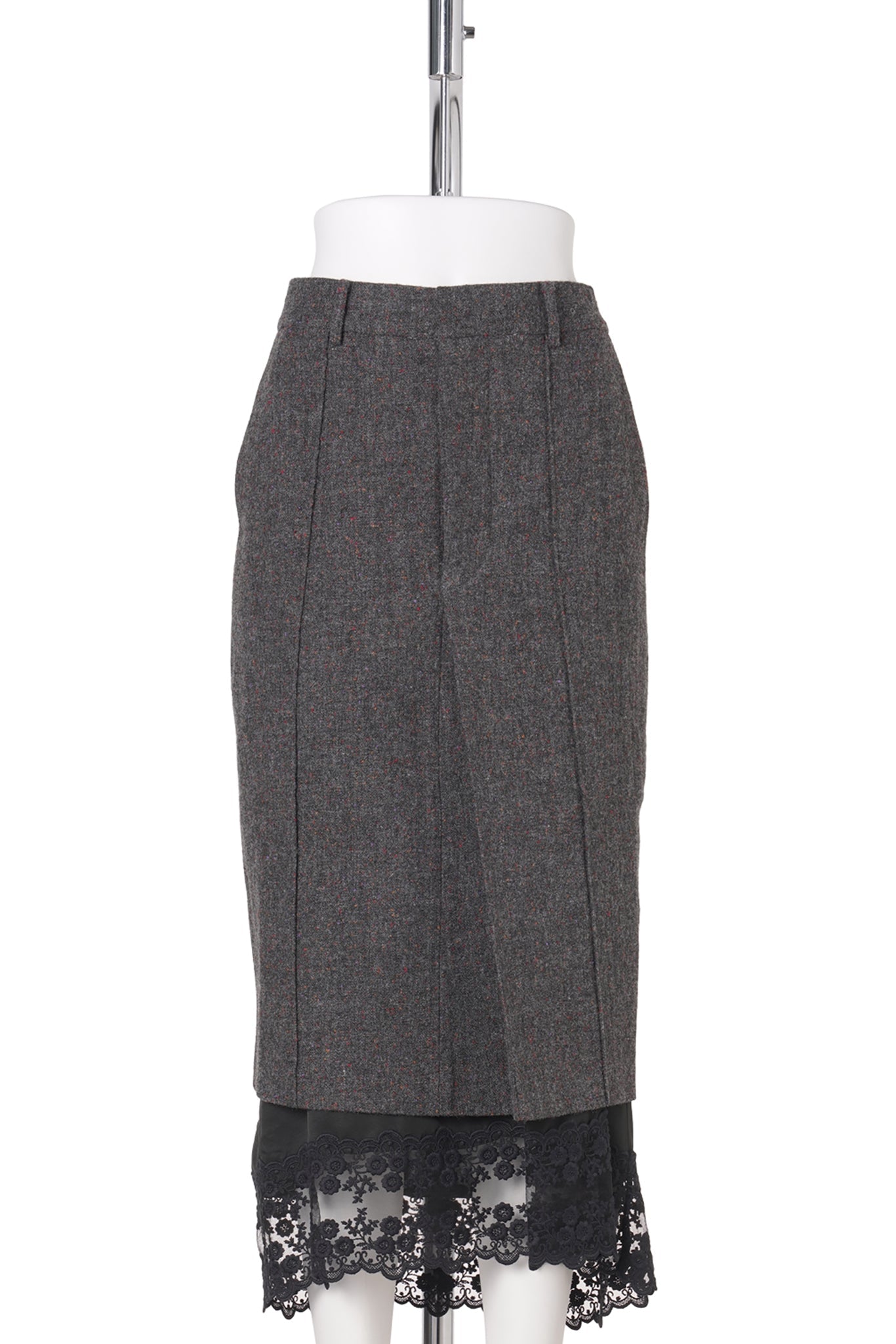 PLIS SKIRT DENTELLE HEM / GRAY