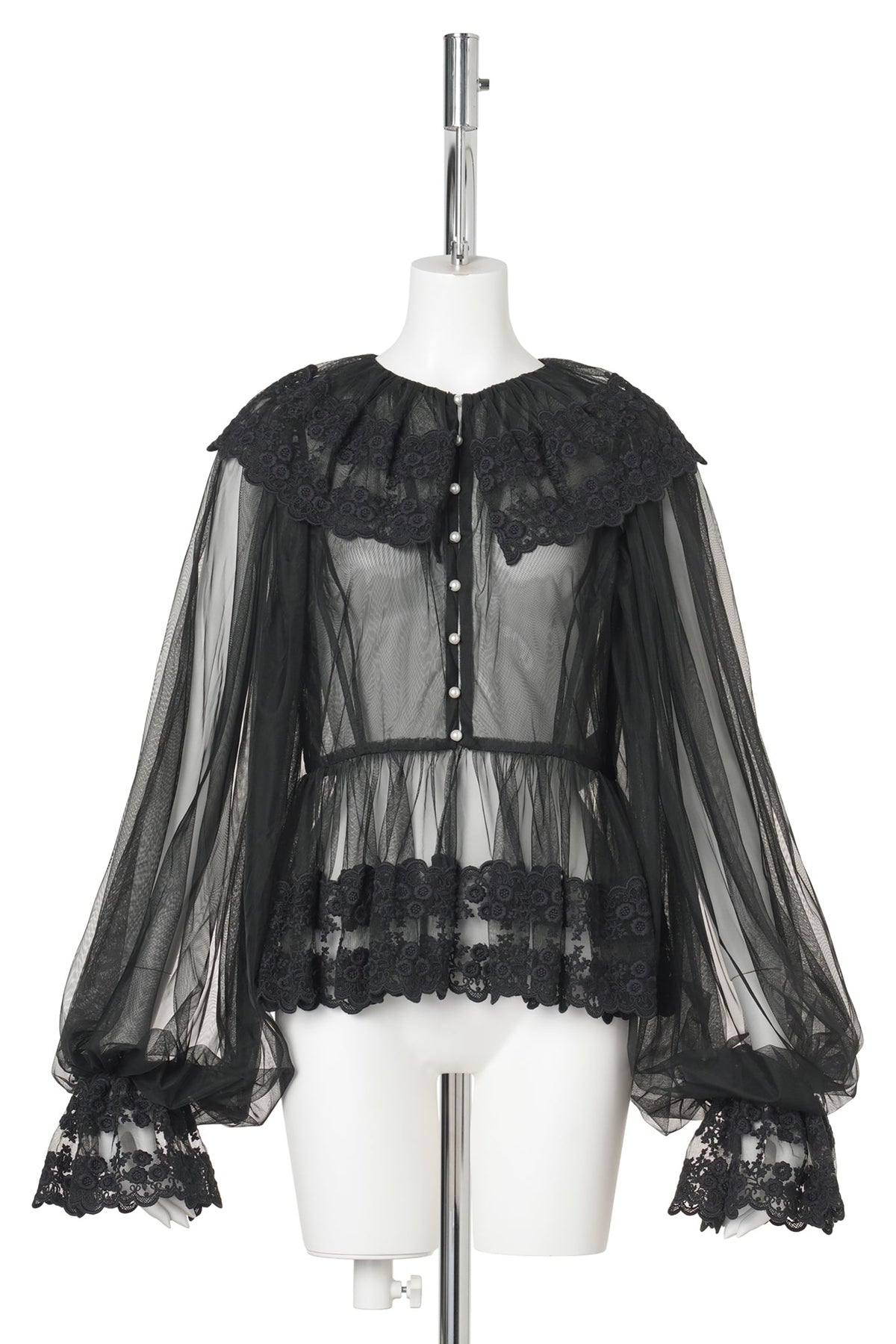 DENTELLE TAPE TULLE BLOUSE / BLACK