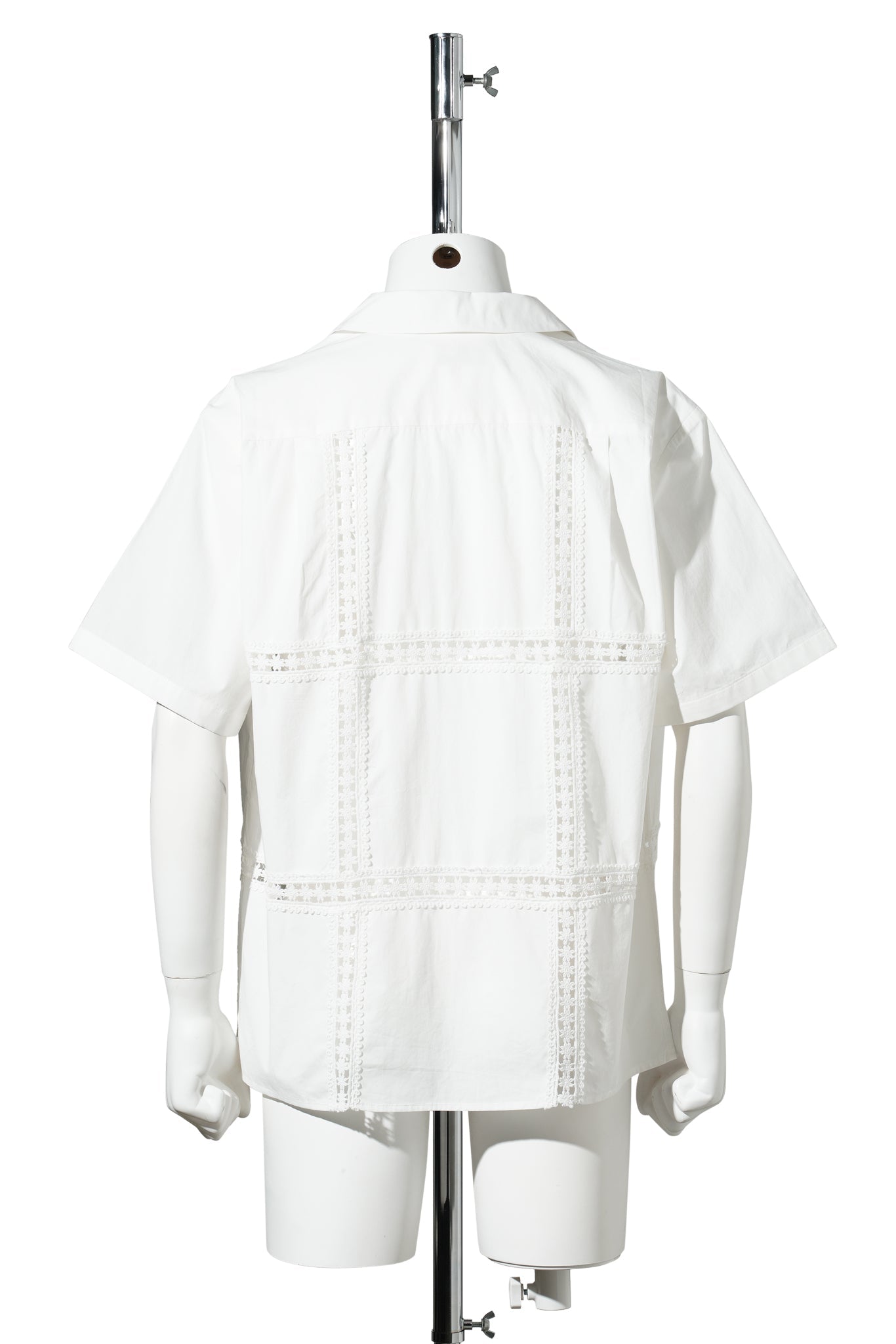PANEL LACE S/S OPEN COLLAR SHIRT / WHITE