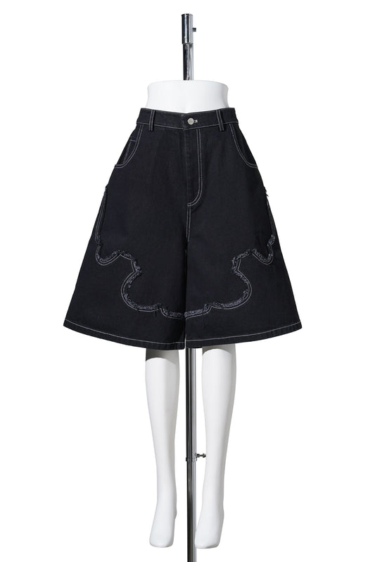 DENIM WESTERN SHORTS / BLACK