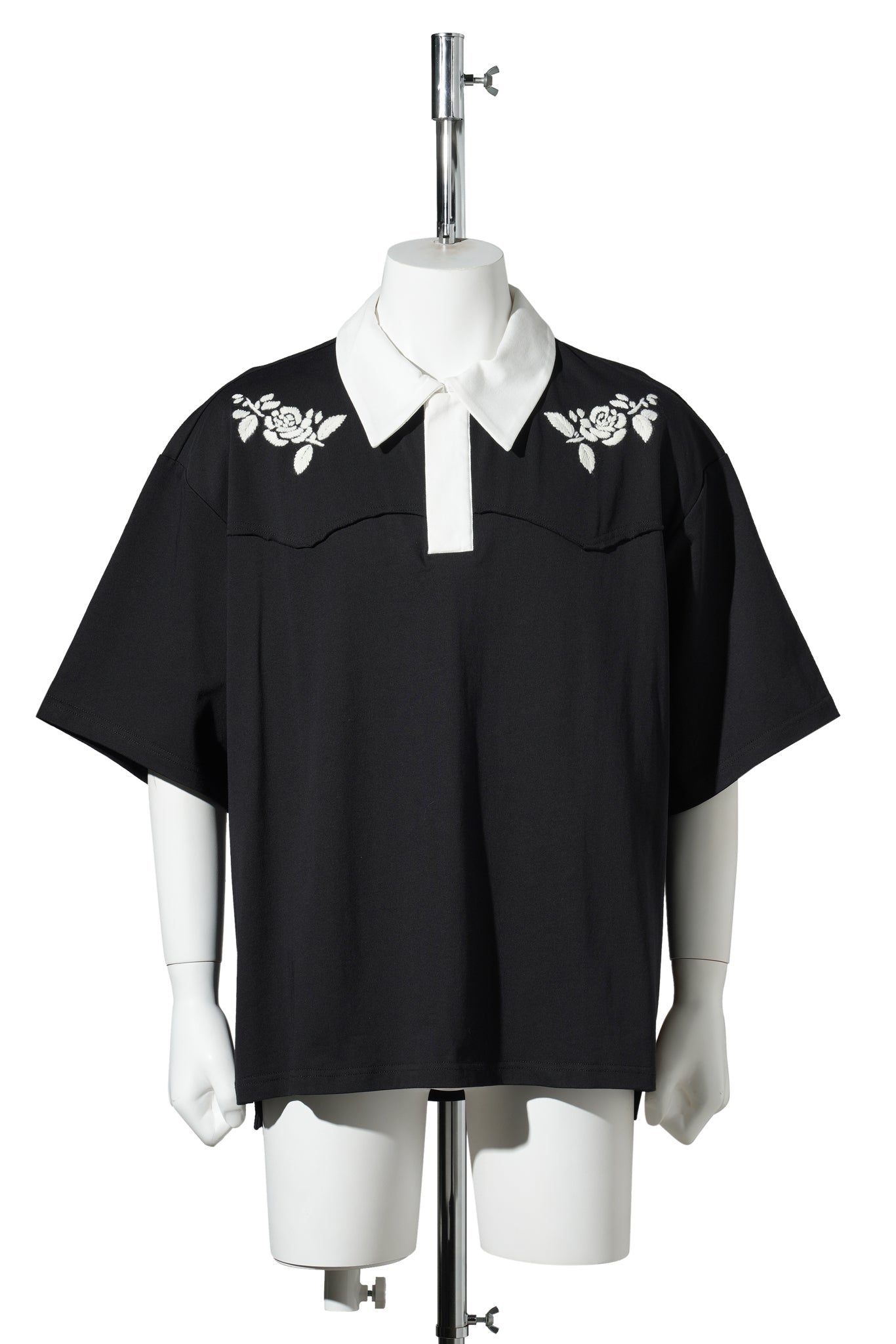 HAND EMBROIDERED S/S RUGBY SHIRT / BLACK