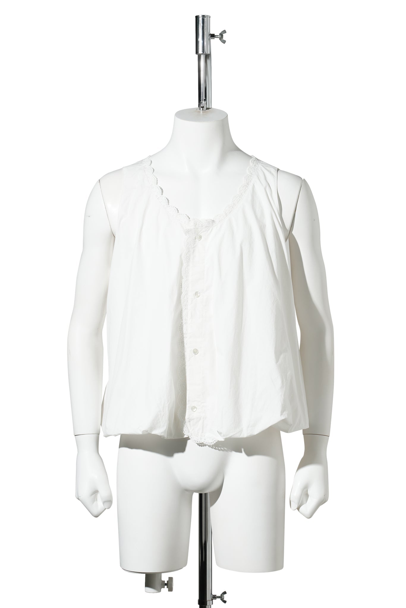 LACE TRIMMED PUFF VEST / WHITE