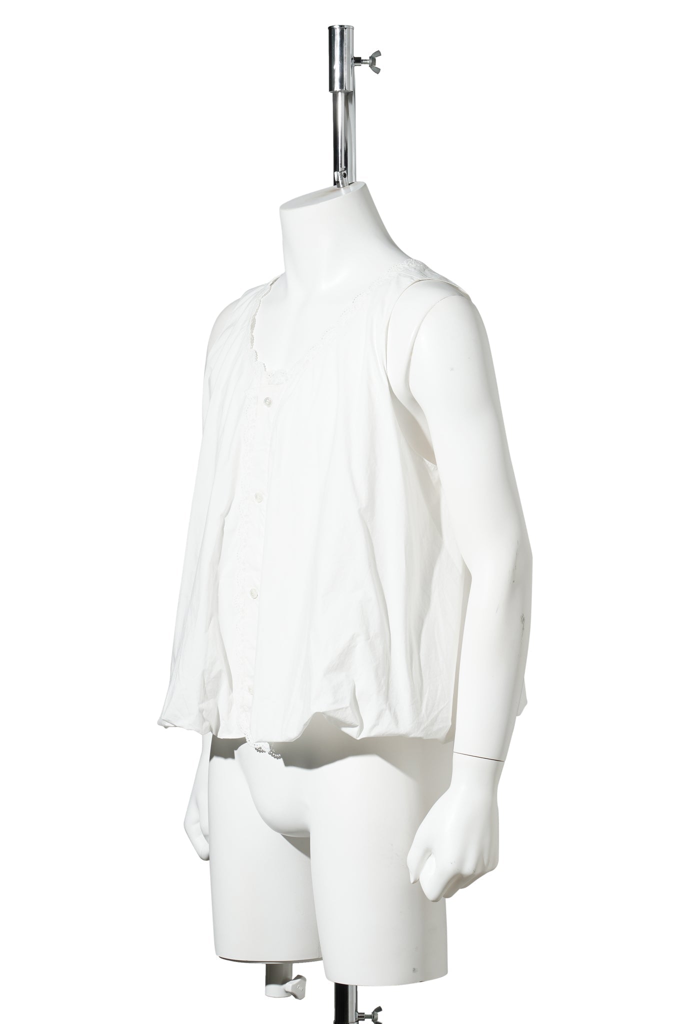 LACE TRIMMED PUFF VEST / WHITE