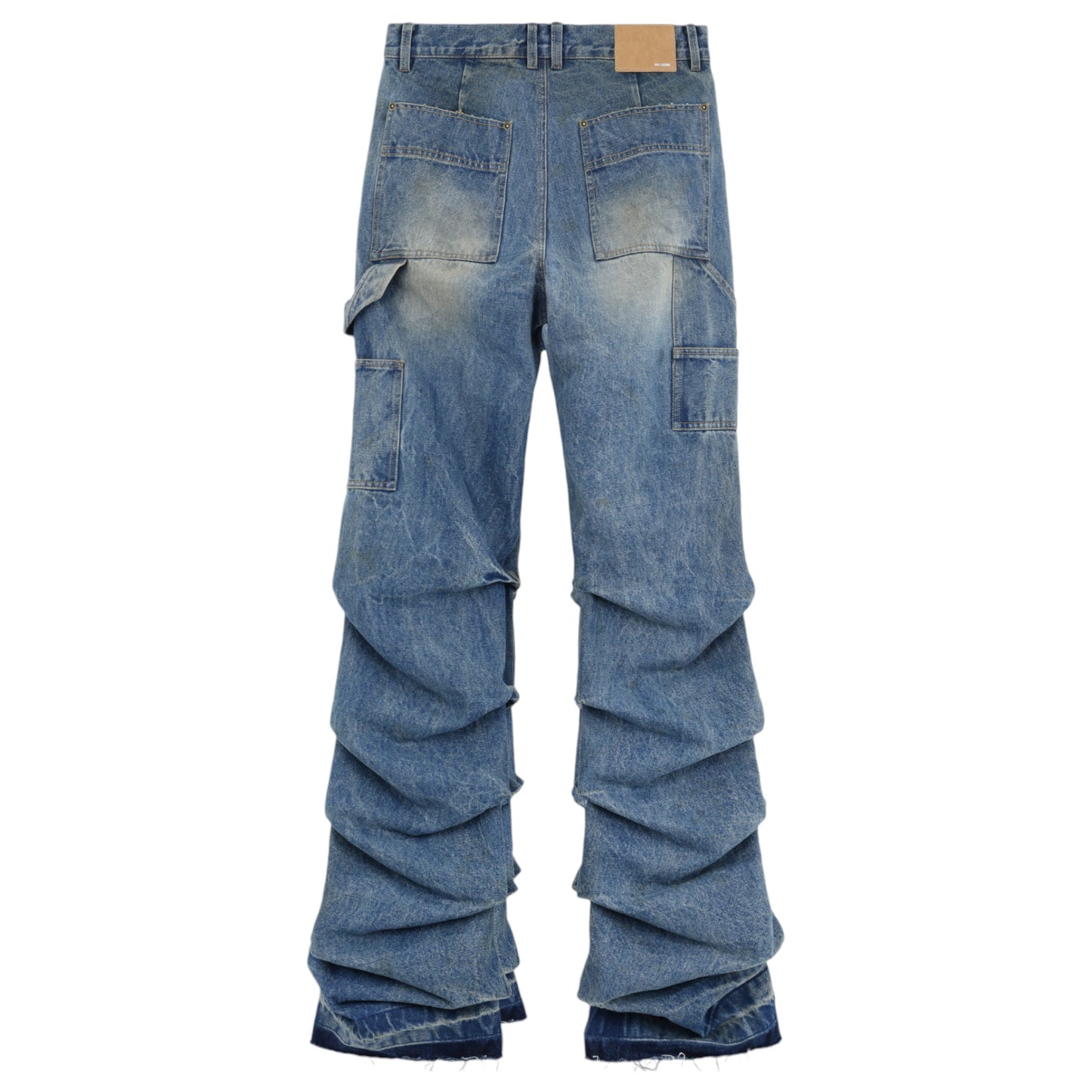 WASHED AND WRINKLED DENIM PANTS / BLUE