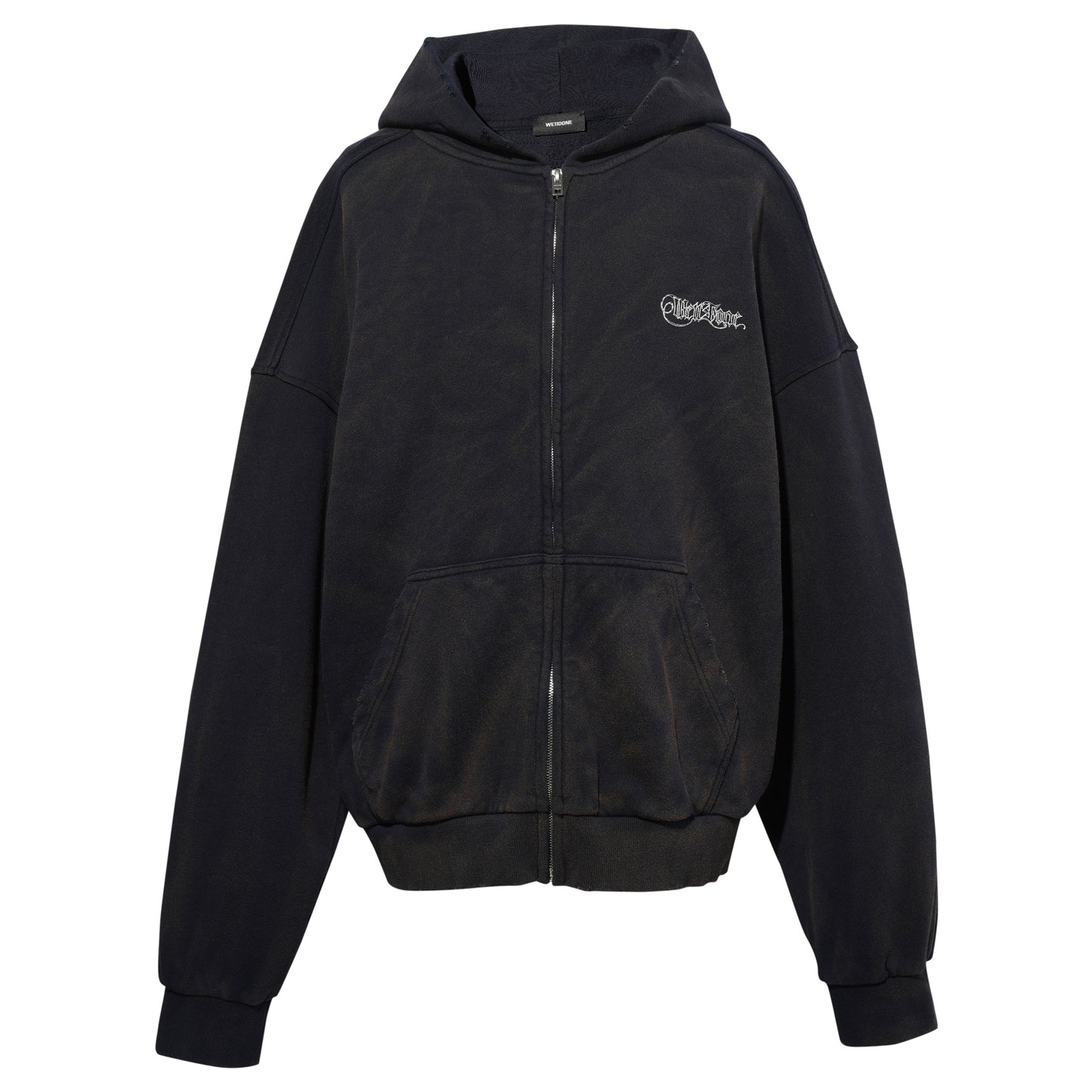 GOTHIC LOGO PRINTED HOODIE ZIP-UP / NAVY