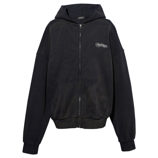 GOTHIC LOGO PRINTED HOODIE ZIP-UP / NAVY