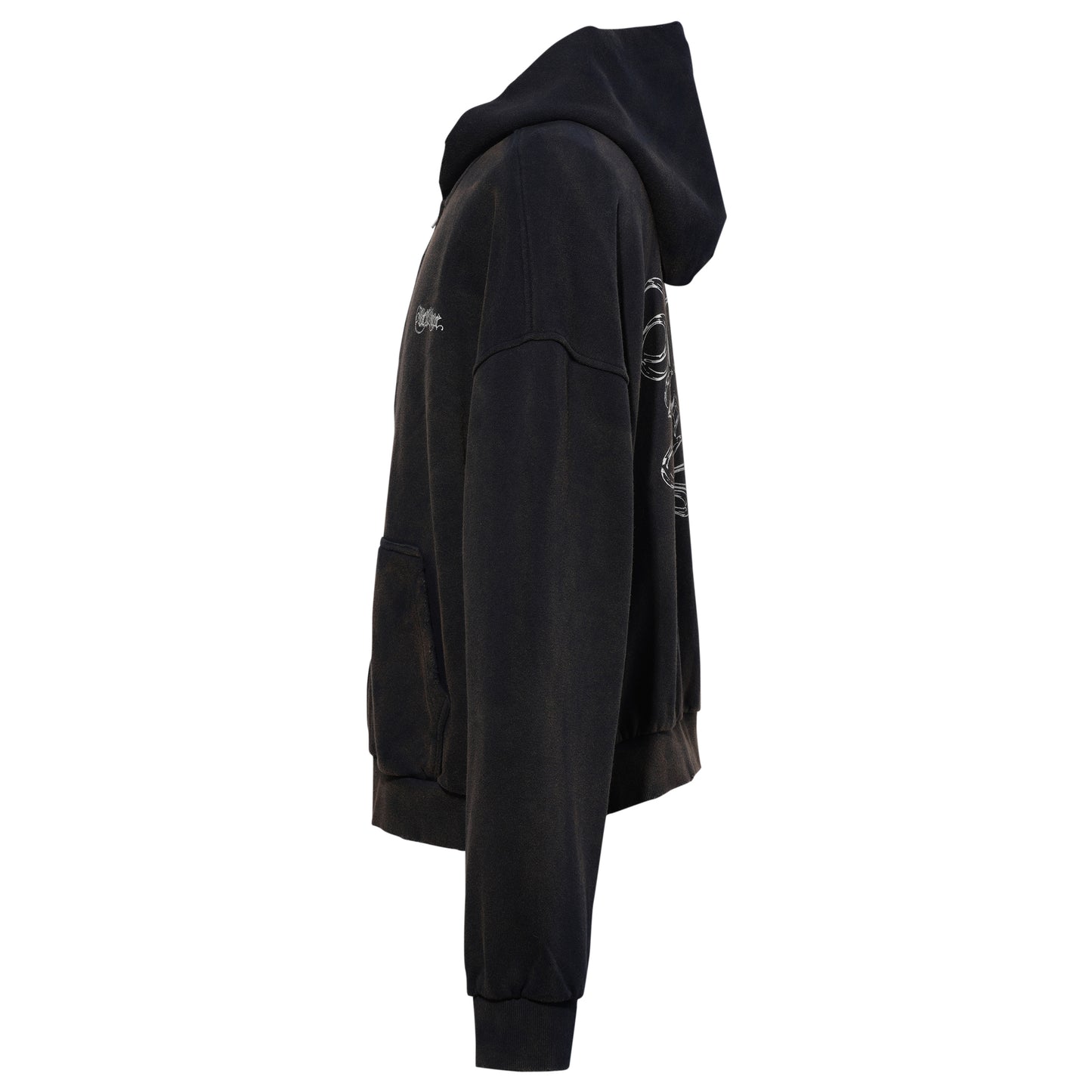 GOTHIC LOGO PRINTED HOODIE ZIP-UP / NAVY