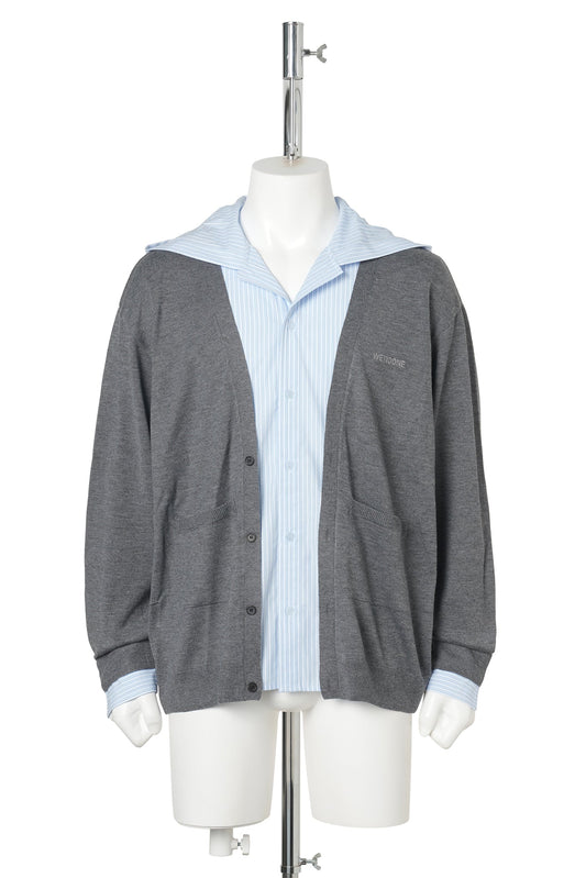 CHARCOAL STRIPE HOODED SHIRT-LAYERED CARDIGAN / CHARCOAL