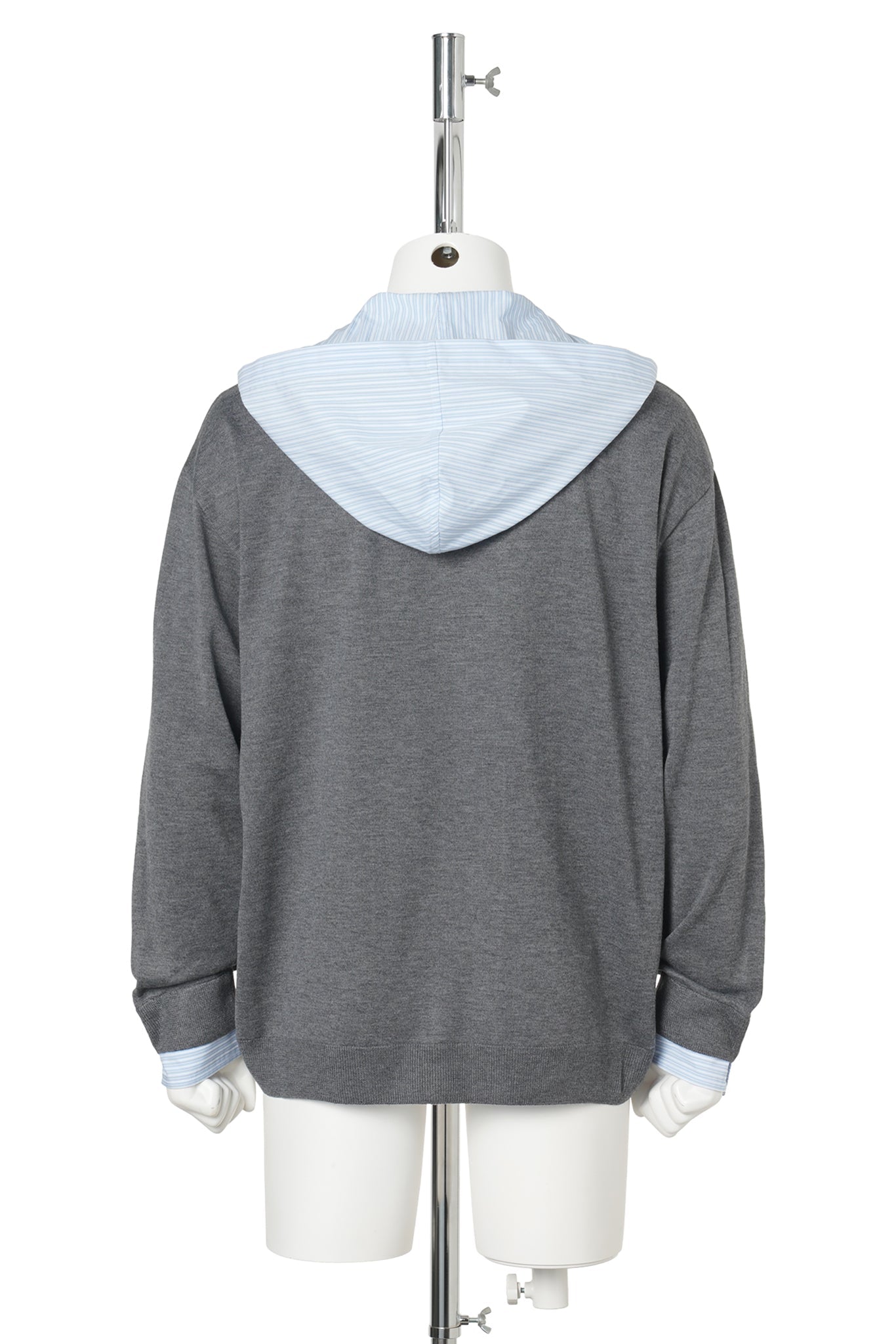 CHARCOAL STRIPE HOODED SHIRT-LAYERED CARDIGAN / CHARCOAL
