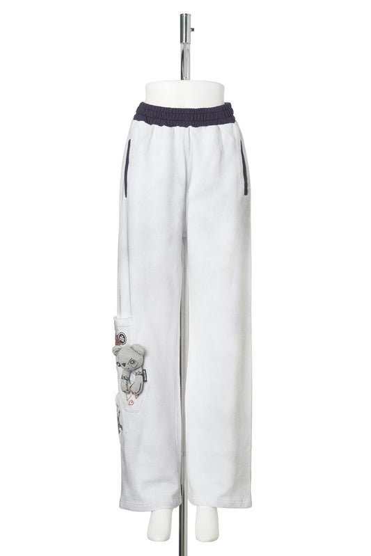 WHITE WASHED DOODLE TEDDY SWEATPANTS / WHITE