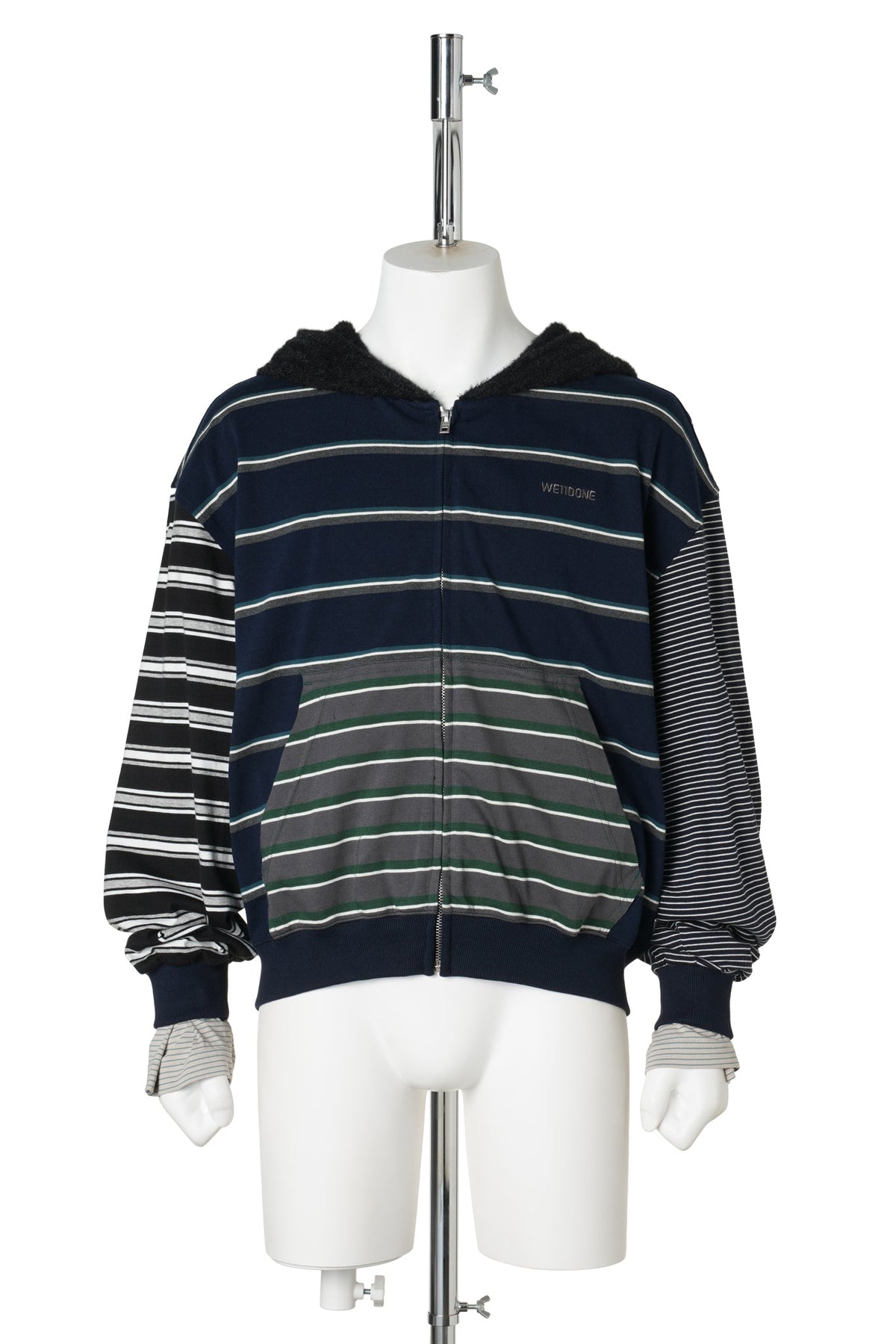 NAVY LAYERED STRIPED HOODIE ZIP-UP / NAVY