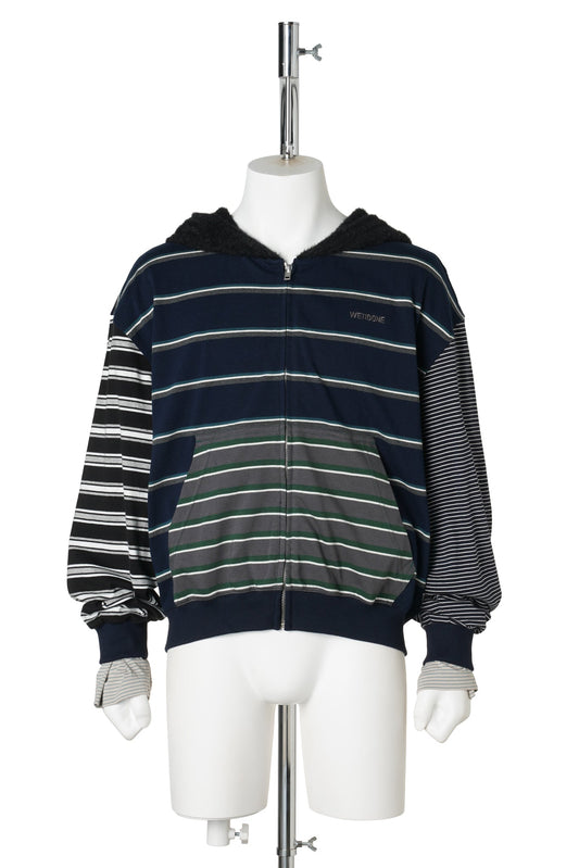 NAVY LAYERED STRIPED HOODIE ZIP-UP / NAVY