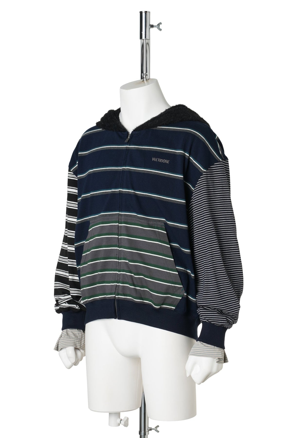 NAVY LAYERED STRIPED HOODIE ZIP-UP / NAVY
