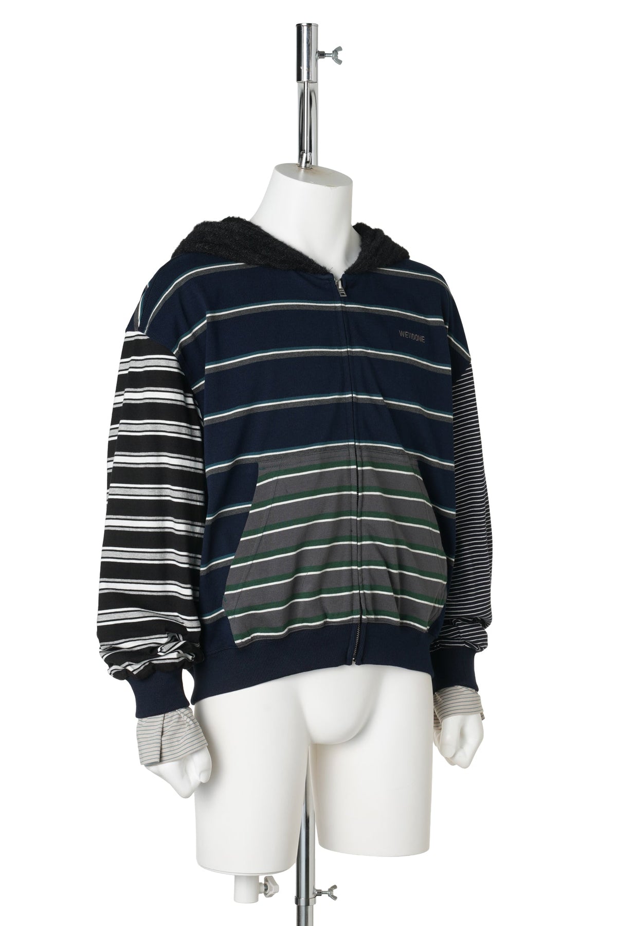 NAVY LAYERED STRIPED HOODIE ZIP-UP / NAVY