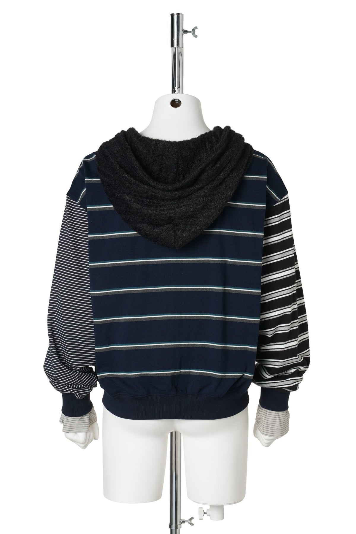 NAVY LAYERED STRIPED HOODIE ZIP-UP / NAVY