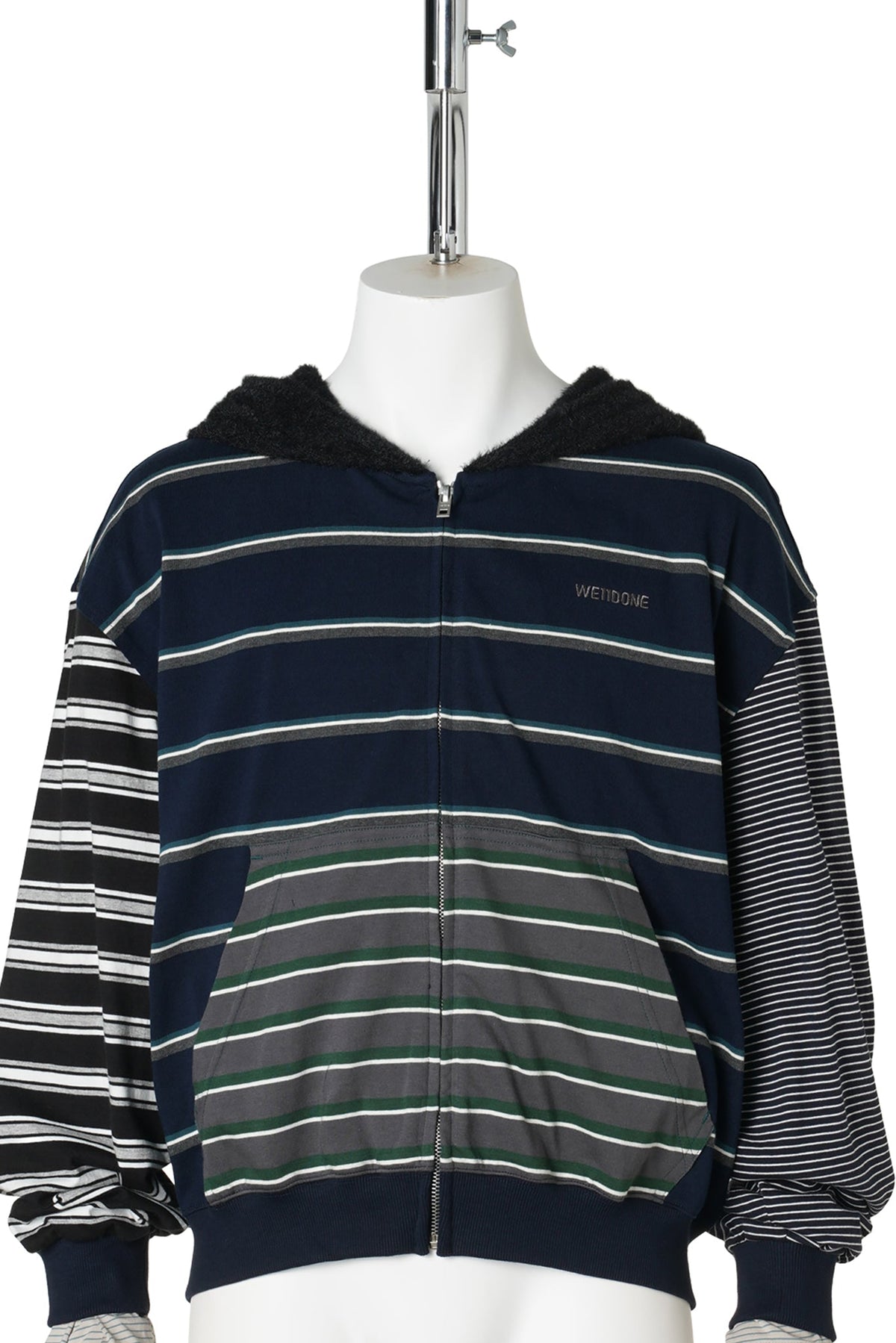 NAVY LAYERED STRIPED HOODIE ZIP-UP / NAVY