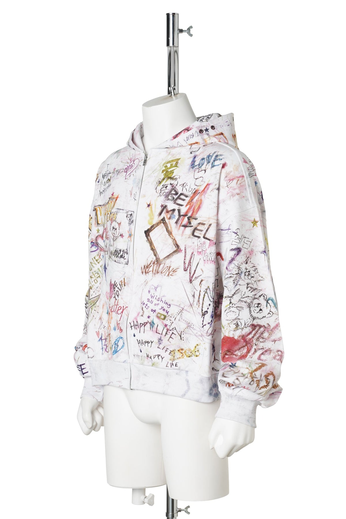 WHITE WISH DOODLE HOODIE ZIP-UP / WHITE