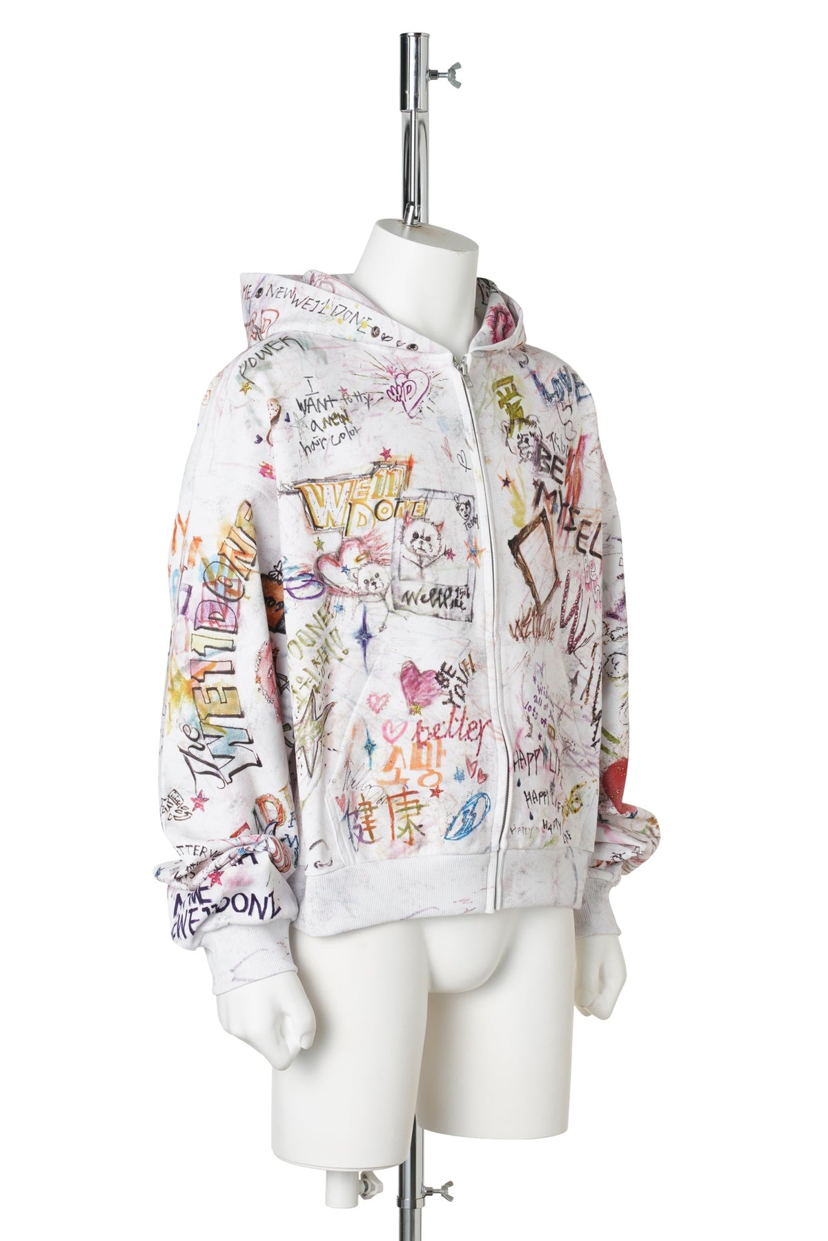 WHITE WISH DOODLE HOODIE ZIP-UP / WHITE
