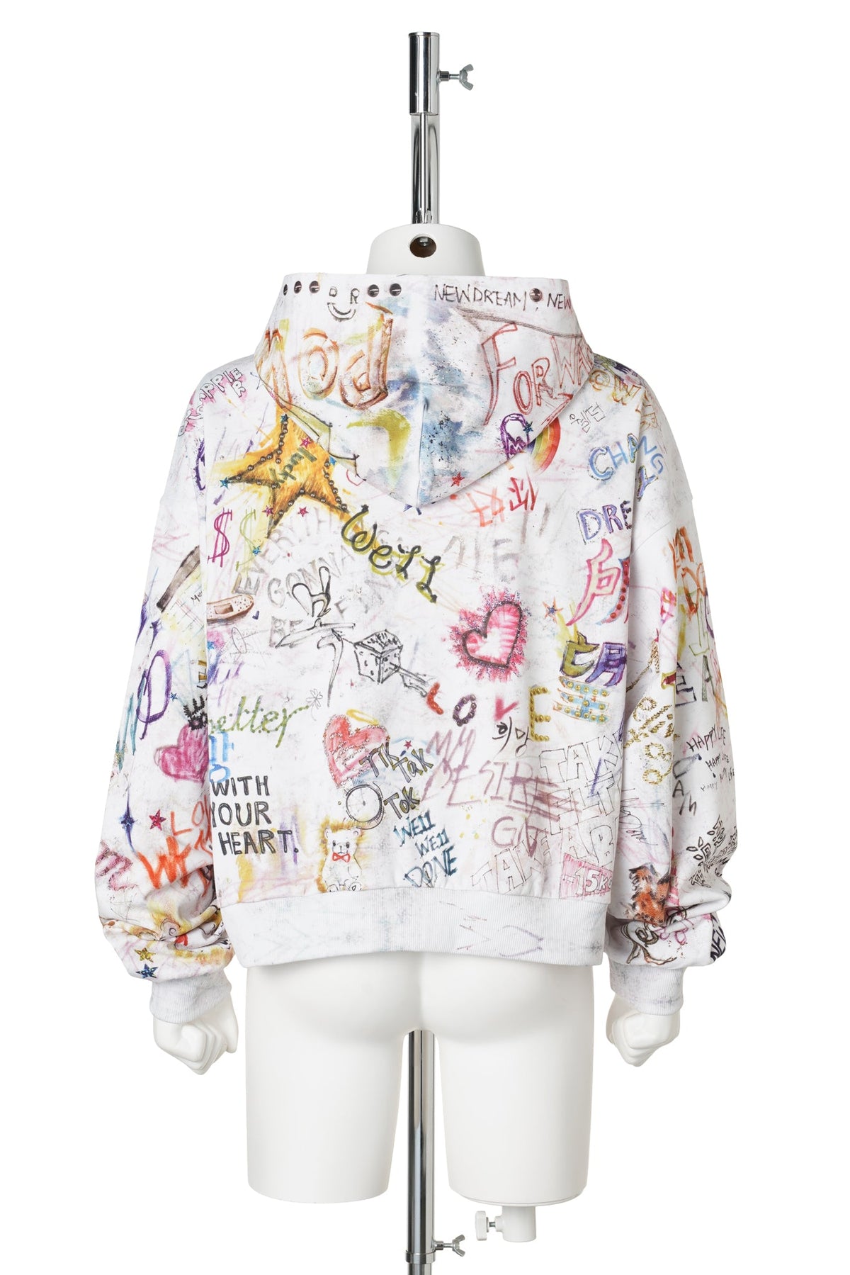 WHITE WISH DOODLE HOODIE ZIP-UP / WHITE