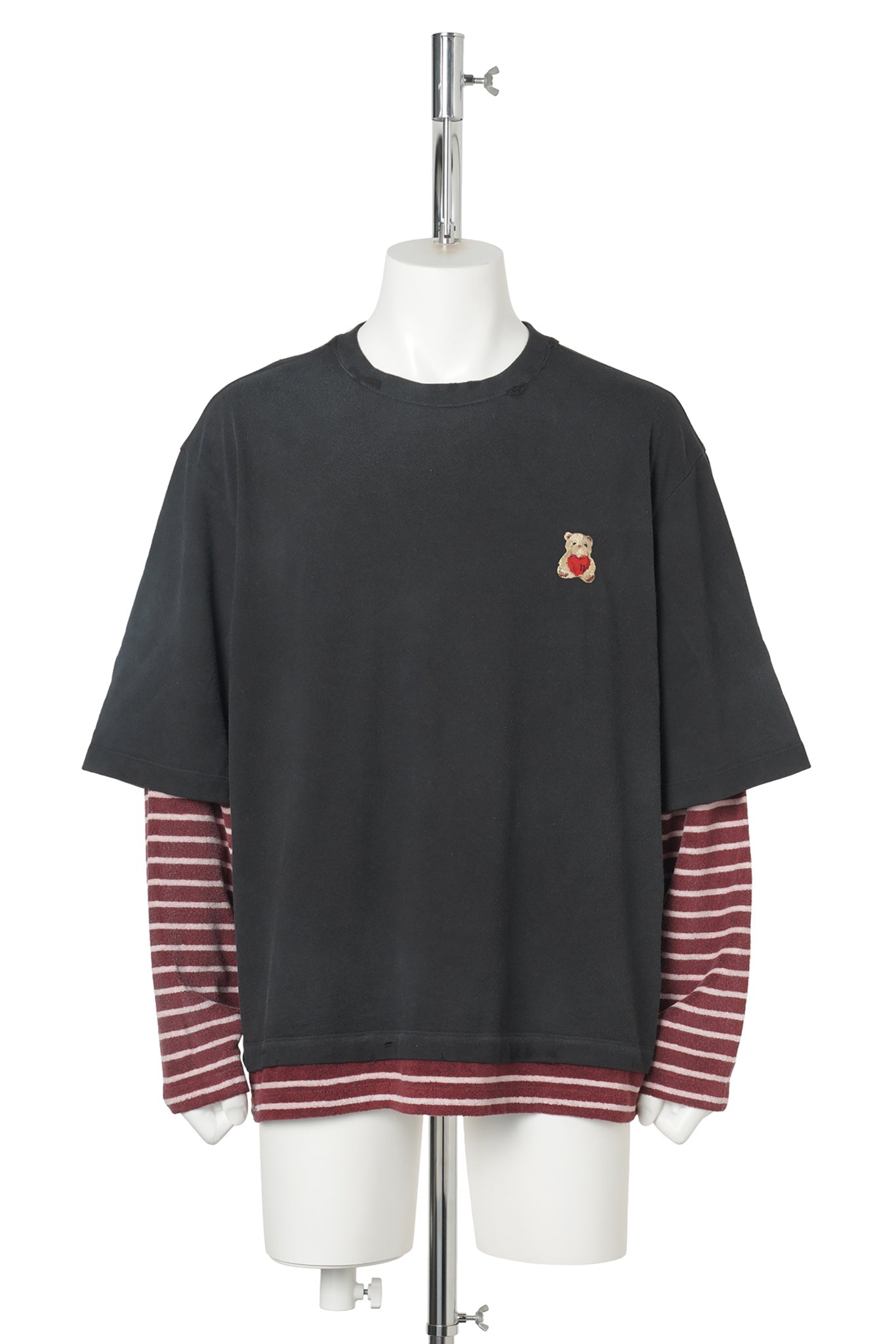 BLACK LAYERED STRIPED LONG-SLEEVED T-SHIRT / BLACK