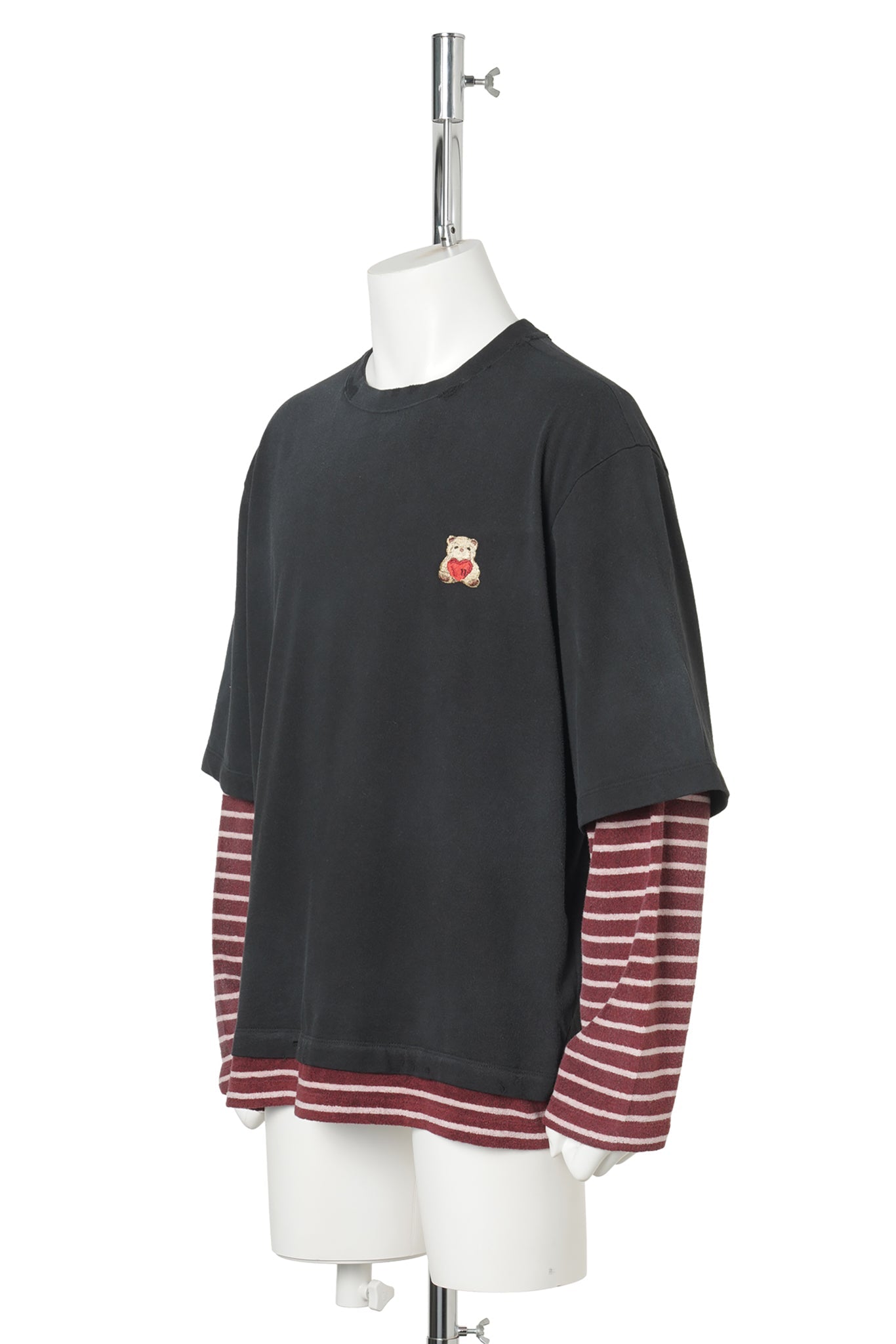 BLACK LAYERED STRIPED LONG-SLEEVED T-SHIRT / BLACK