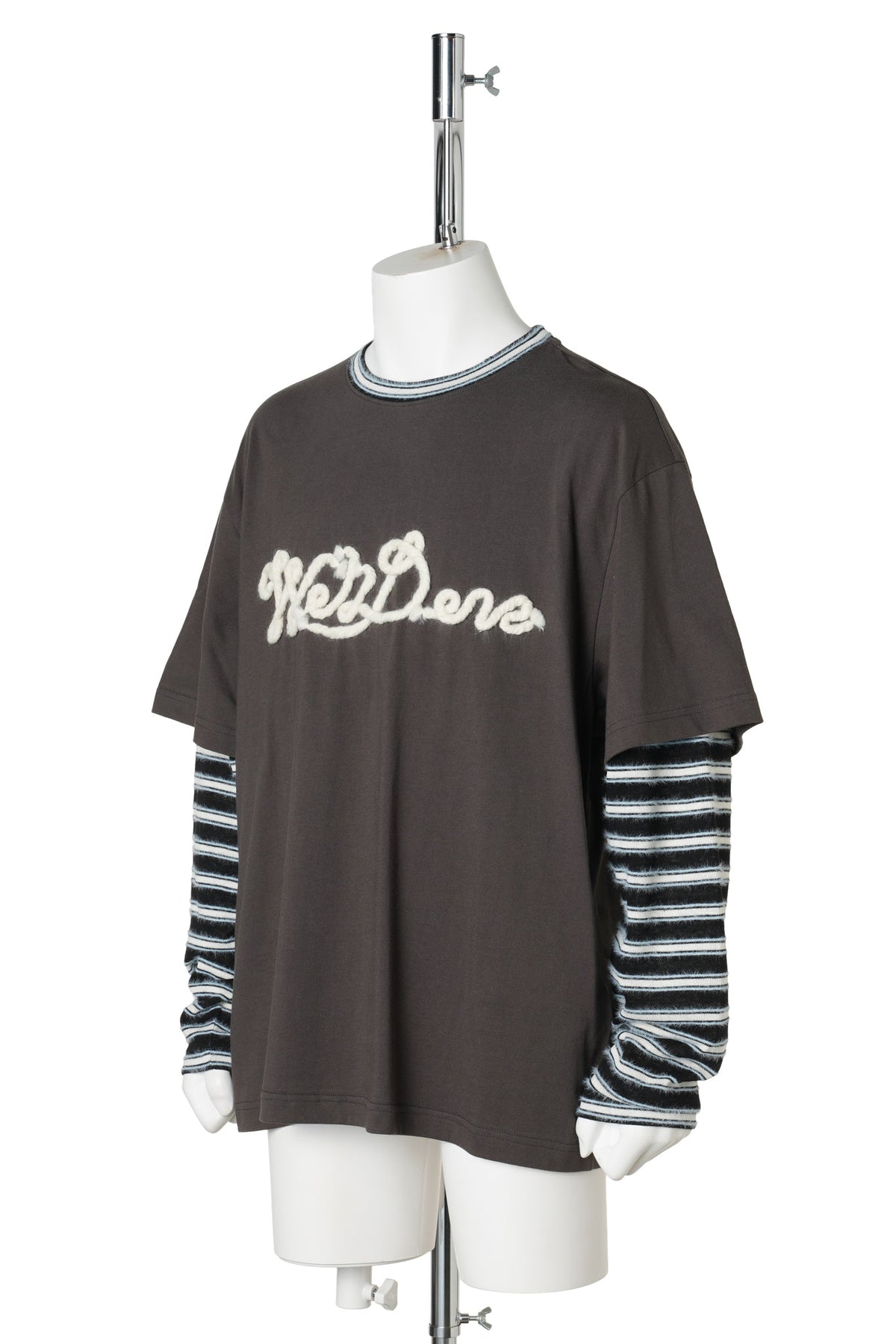 CHARCOAL ROPE-EMBROIDERED LONG-SLEEVED T-SHIRT / CHARCOAL