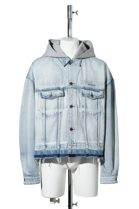 BLUE JERSEY HOODIE DENIM JACKET / BLUE