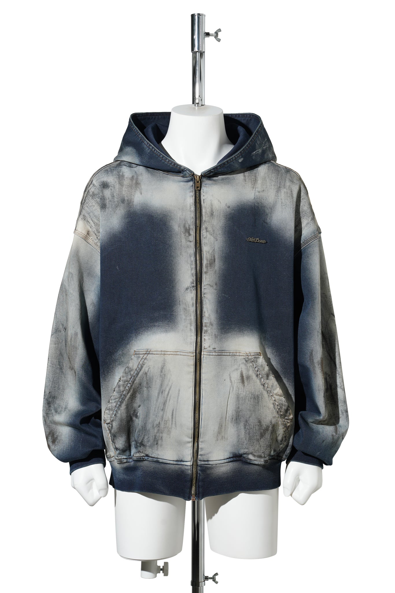 NAVY DIRTY-WASHED ZIP-UP HOODIE / NAVY
