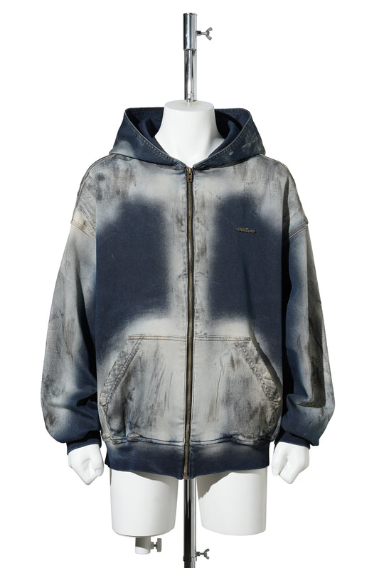 NAVY DIRTY-WASHED ZIP-UP HOODIE / NAVY