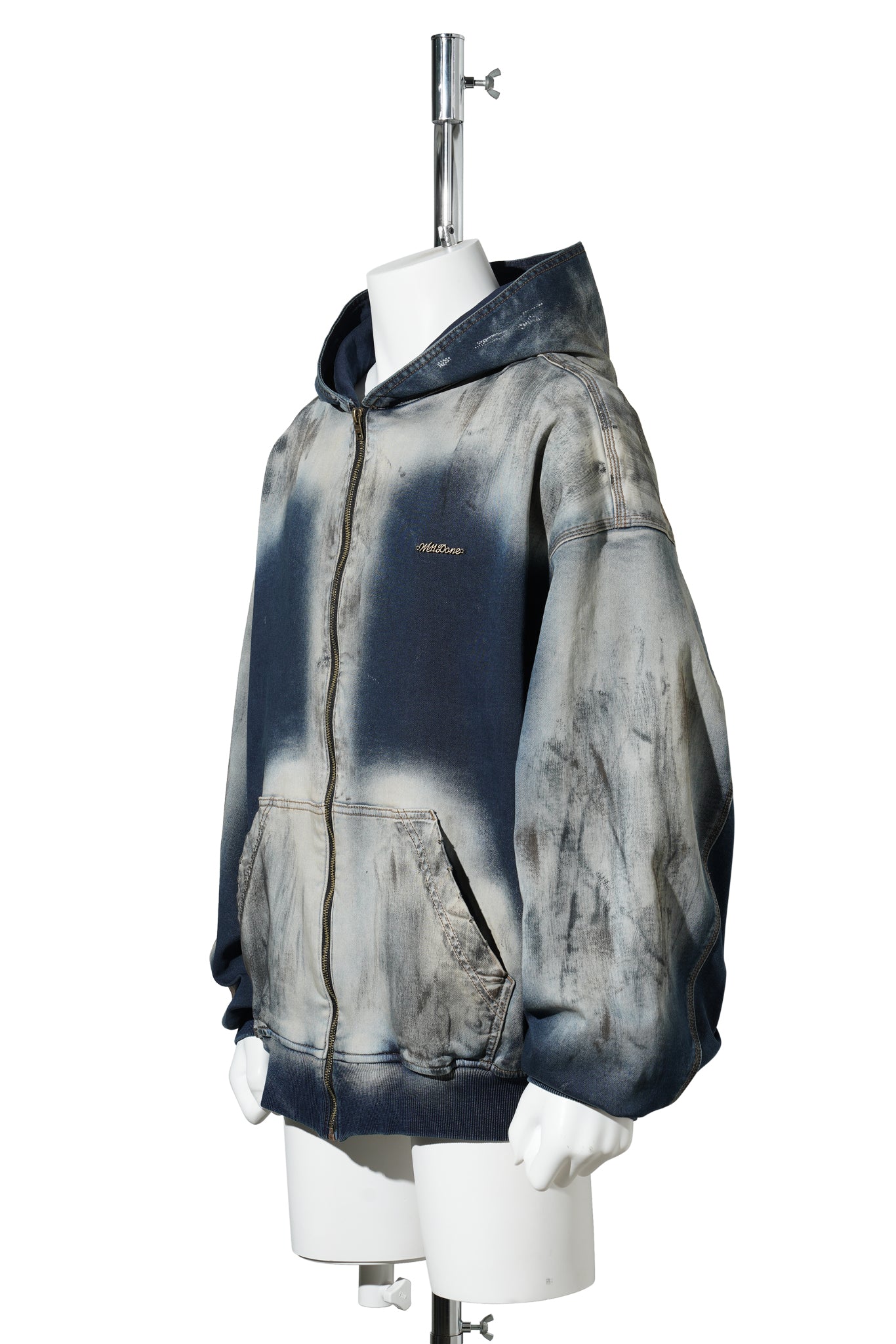 NAVY DIRTY-WASHED ZIP-UP HOODIE / NAVY