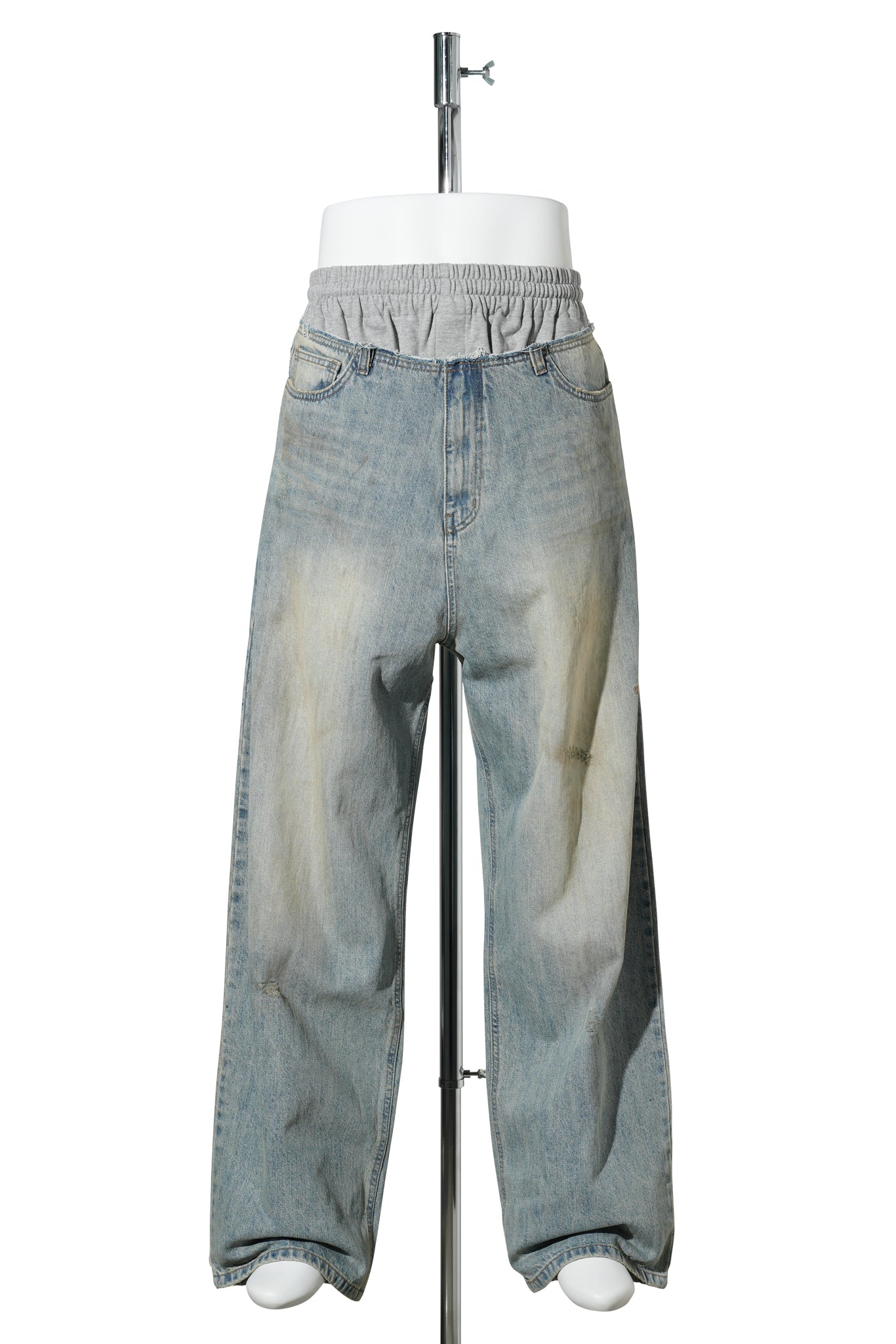 BLUE SWEATPANTS LAYERED DENIM PANTS / BLUE